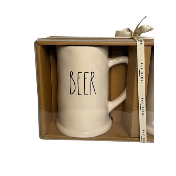 NIB Rae Dunn “BEER” & “SUDS” Steins Pint Size Mugs Gift Set 6" Holiday Man Cave - Picture 2 of 5
